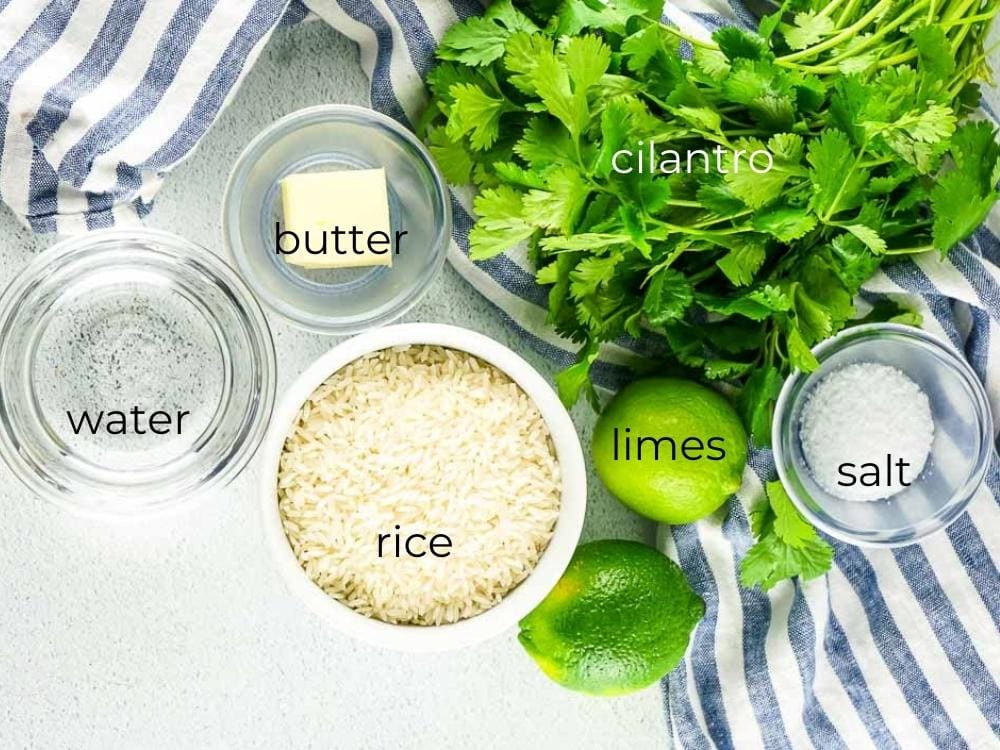 ingredients labeled to make pressure cooker cilantro lime rice