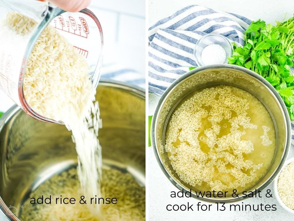 adding the rice to the instant pot with water