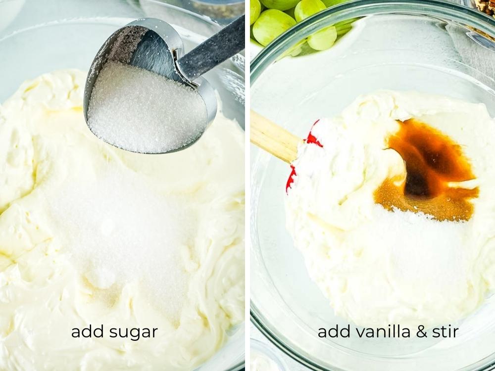 creaming the sugar and vanilla into the cream cheese