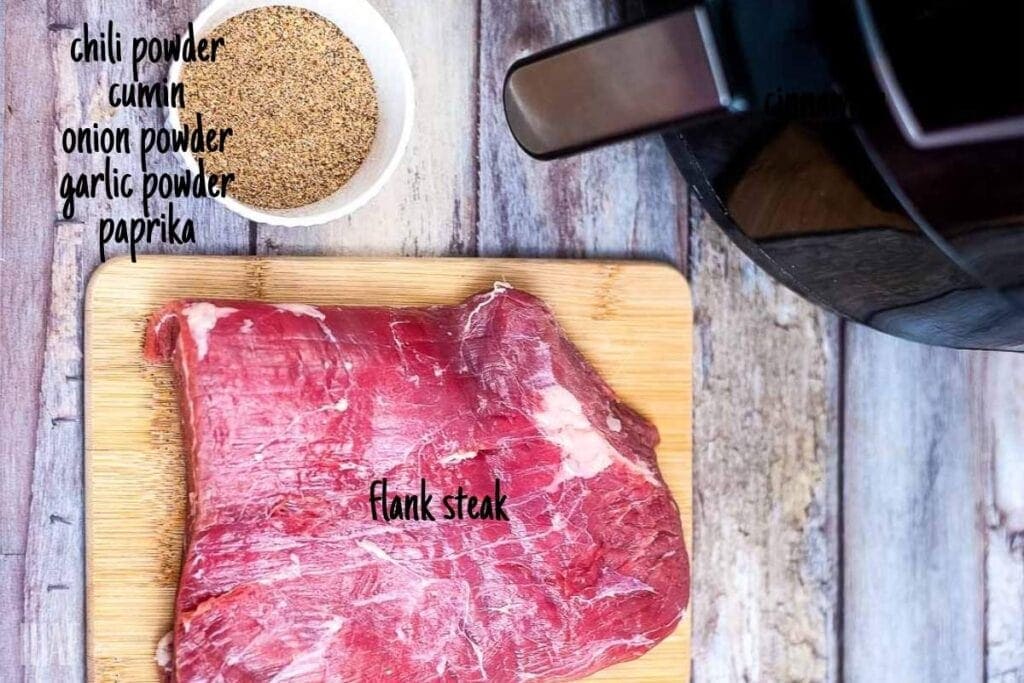 ingredients labeled to make flank steak in the air fryer