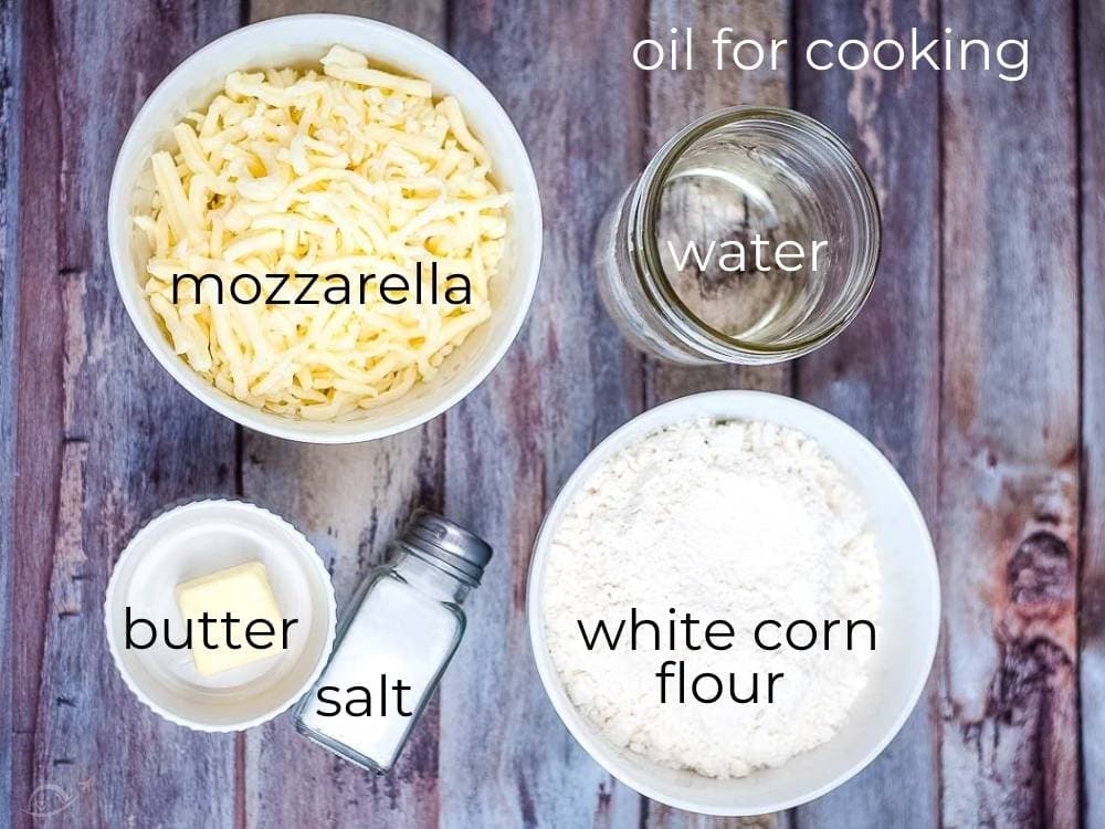 ingredients labeled to make Arepas Con Queso