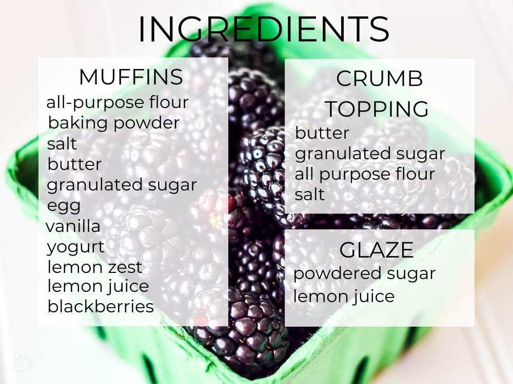 ingredients listed to make blackberry lemon muffins