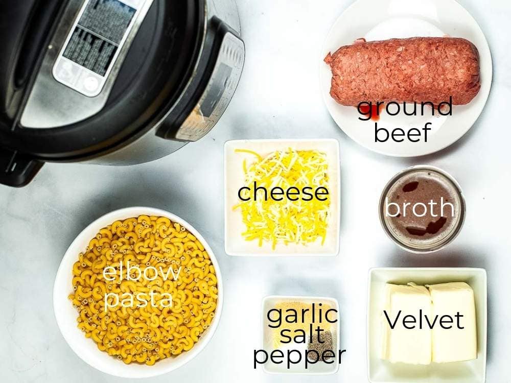 ingredients labeled to make homemade hamburger helper.