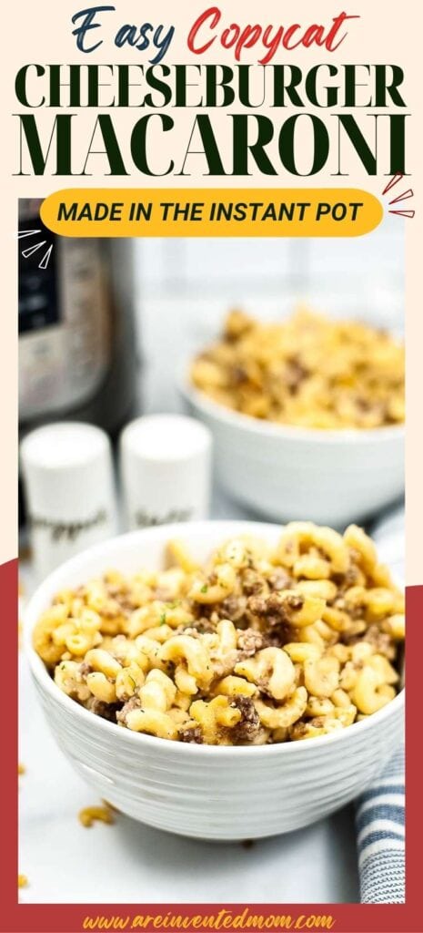 a bowl of homemade hamburger helper next to the instant pot with text overlay