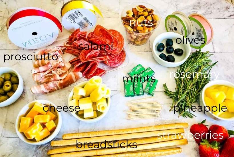 ingredients needed to make a charcuterie bouquet