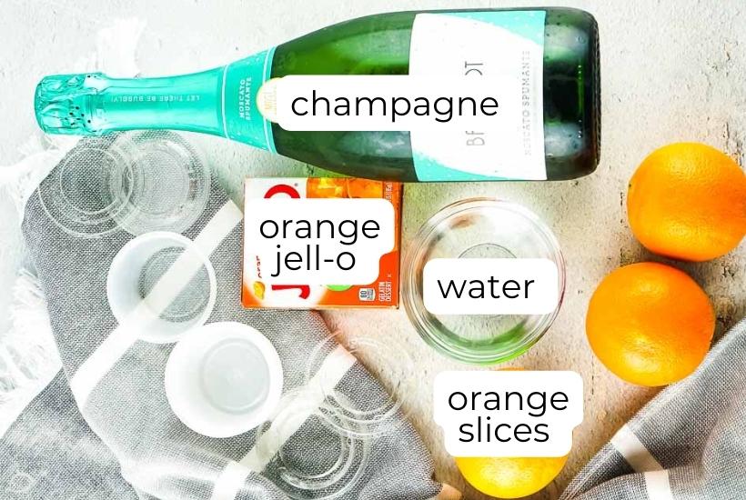 ingredients needed to make mimosa jello shots with orange jello