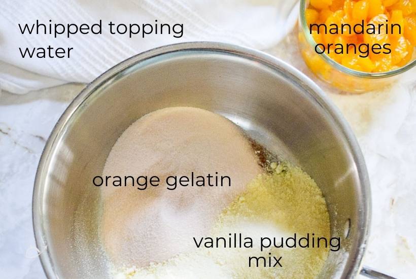 labeled ingredients for mandarin orange jello salad