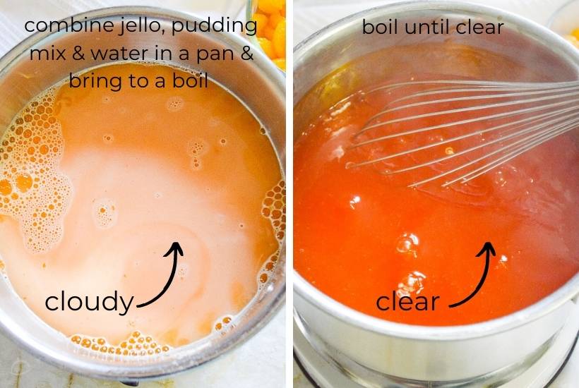 Collage of photos of ingredients before and after cooking.