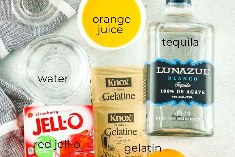 ingredients needed to make tequila sunrise jello shots