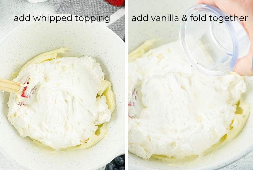 folding in the whipped topping and vanilla to the cream cheese mixture
