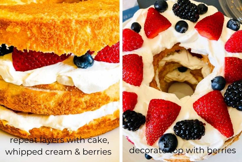angel food cake layered with berries and cream