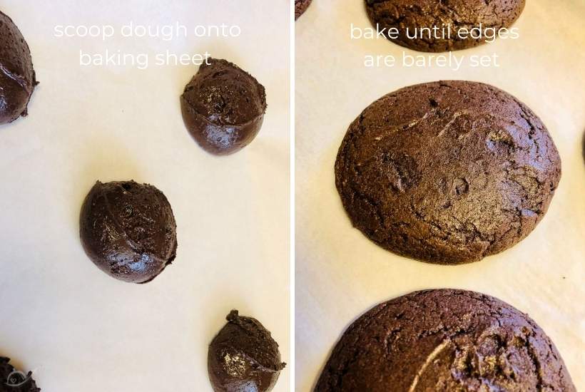 before and after baking of Texas sheetcake cookies.