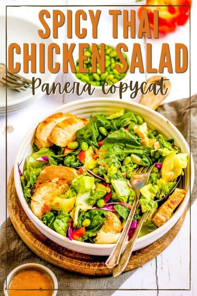 copycat panera thai chicken salad in a bowl with text overlay