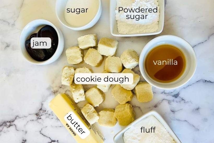 ingredients needed to make strawberry marshmallow cookies.