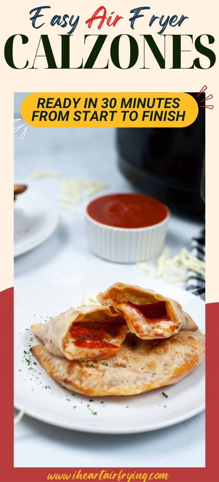 close up of an air fried calzone on a white plate