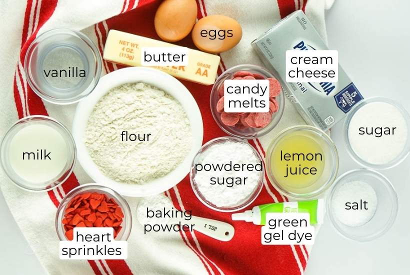 ingredients needed to make Grinch cupcakes.