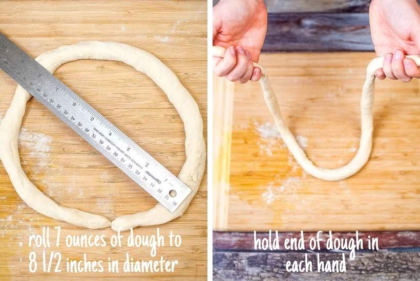 Rolling dough to make soft pretzels in the air fryer