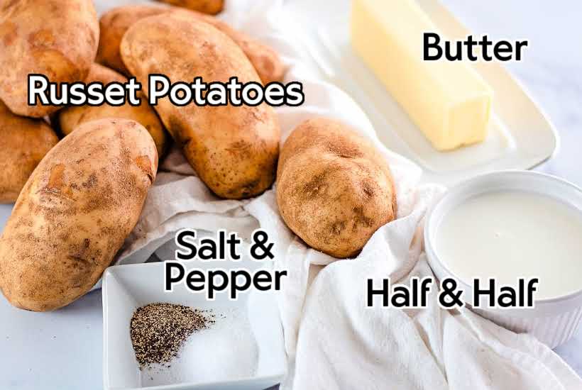 ingredients labeled to make Amish mashed potatoes.