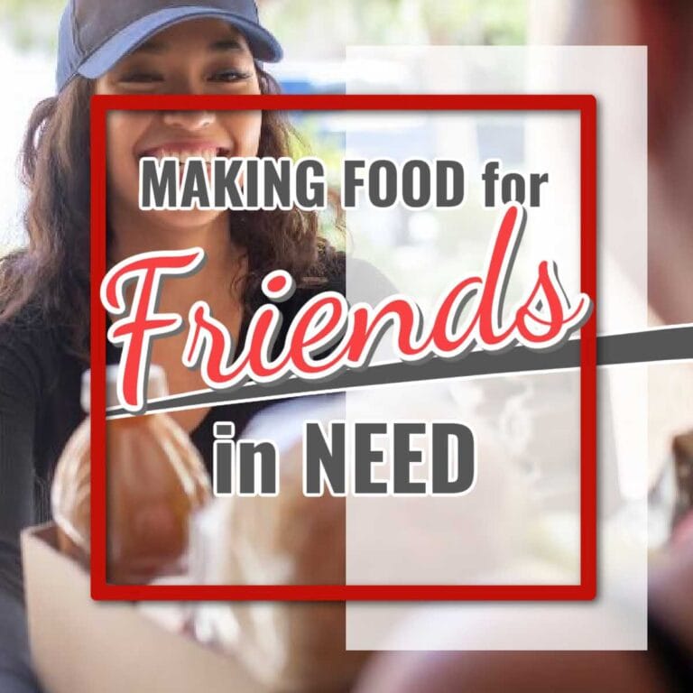 girl delivering food to friend with text overlay