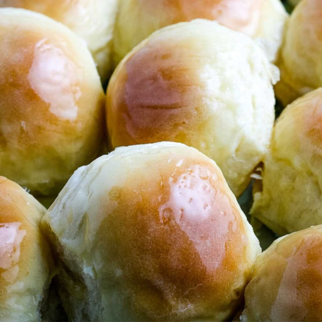 zoomed view of easy yeast rolls