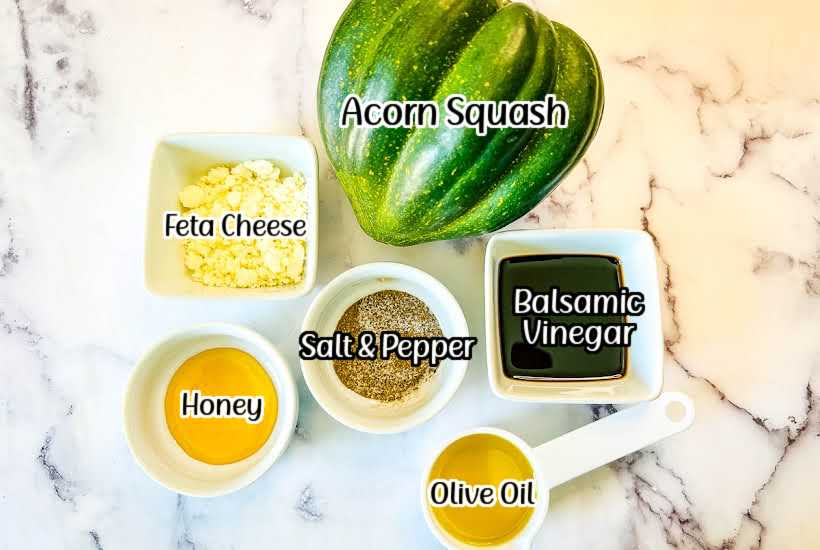 ingredients needed to make acorn squash in the air fryer with text overlay.