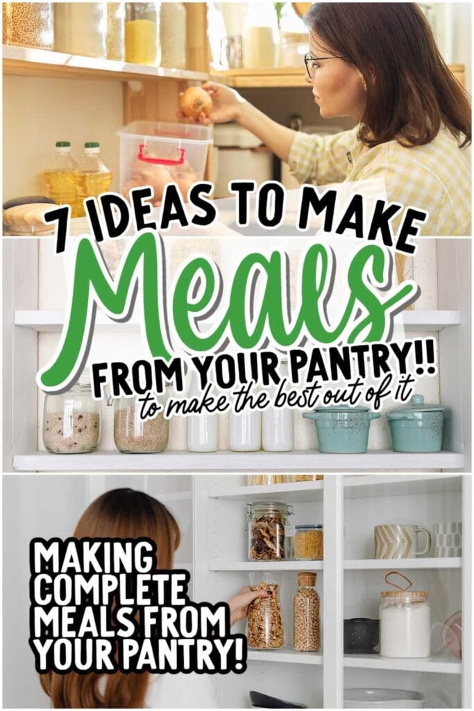 Three photo collage of ladies going through their pantries with text overlay.