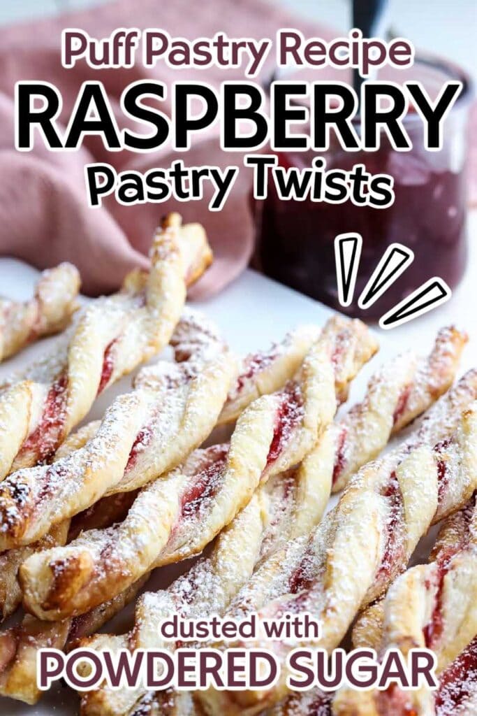 raspberry pastry twists with text overlay