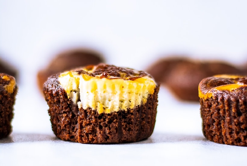 close up of chocolate cream cheese muffins.