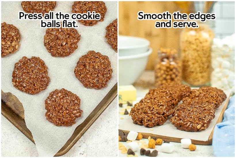 side by side images of Little Debbie star crunch cookies on a parchment paper lined cookie sheet and star crunch cookies on a cutting board with text overlay.