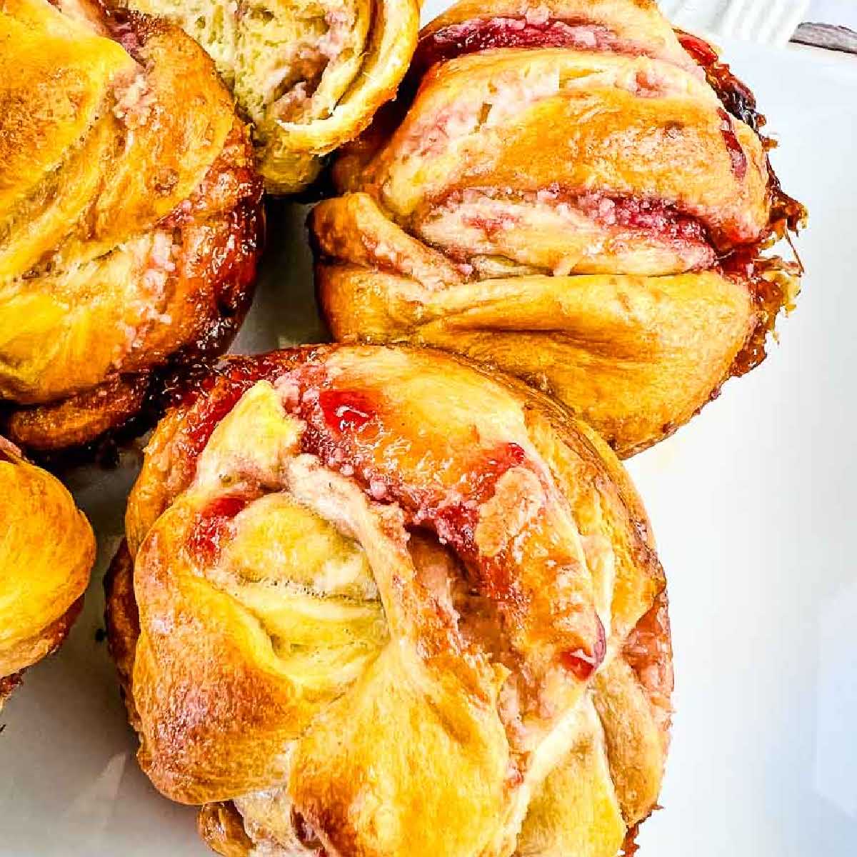 Close up overhead view of raspberry cream cheese cruffin recipe.