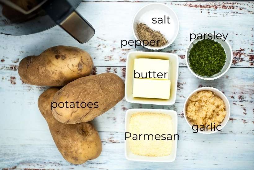 ingredients labeled for air fried hasselback potatoes.