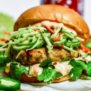 Front view of an Asian Chicken Burger.