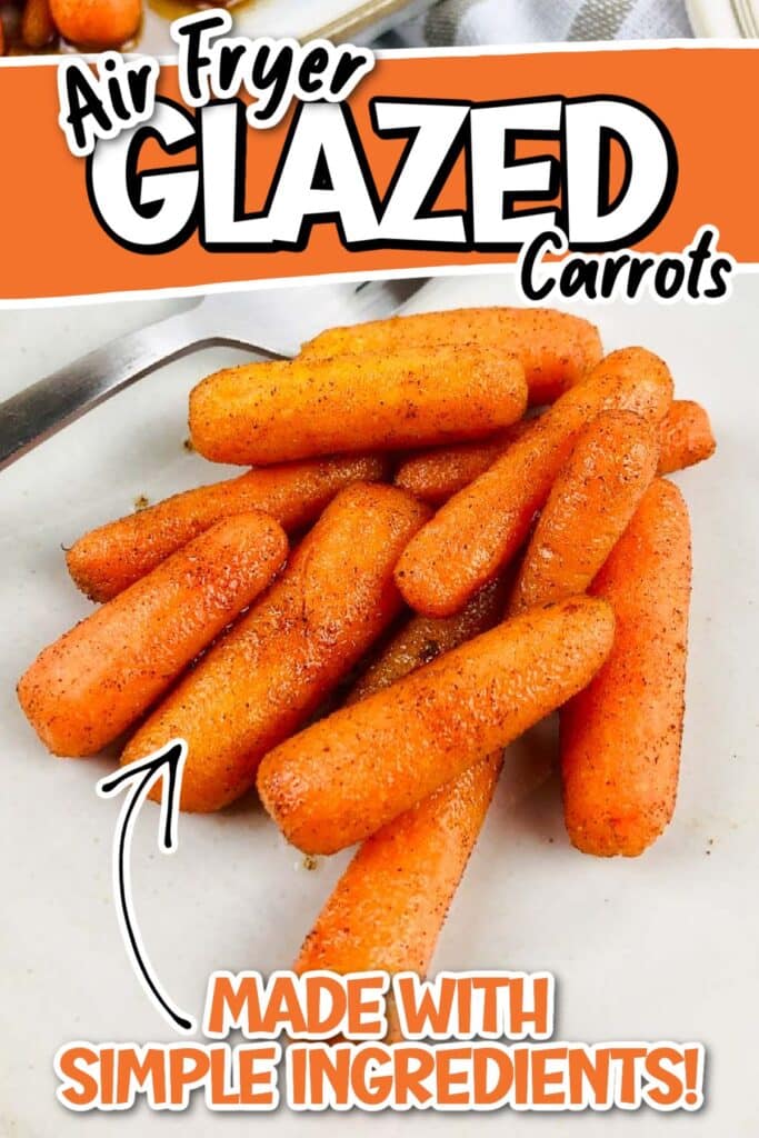 A white platter with air fryer glazed carrots on it with text overlay.
