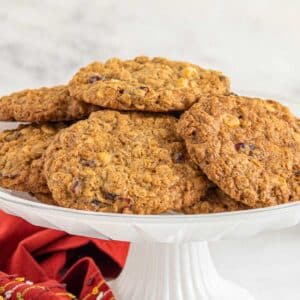 Close up of Oatmeal Craisin Cookies on a tray.