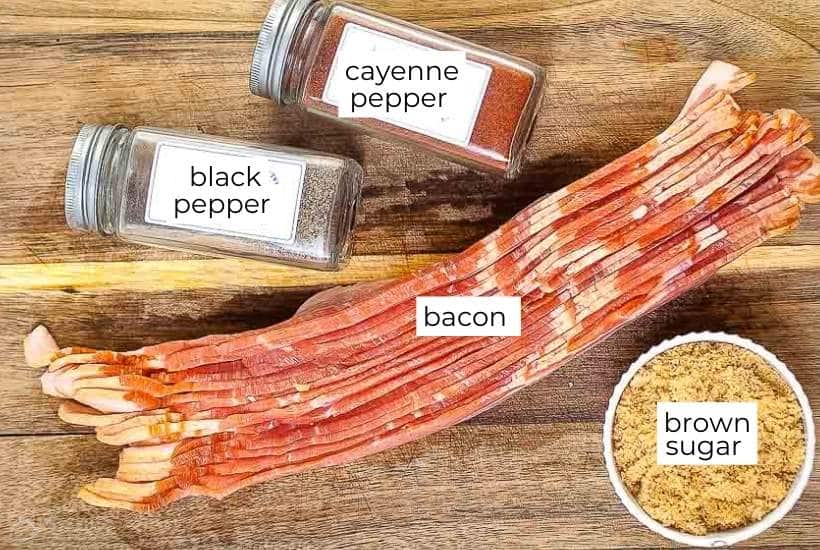 Ingredients to make bacon twists with labels.