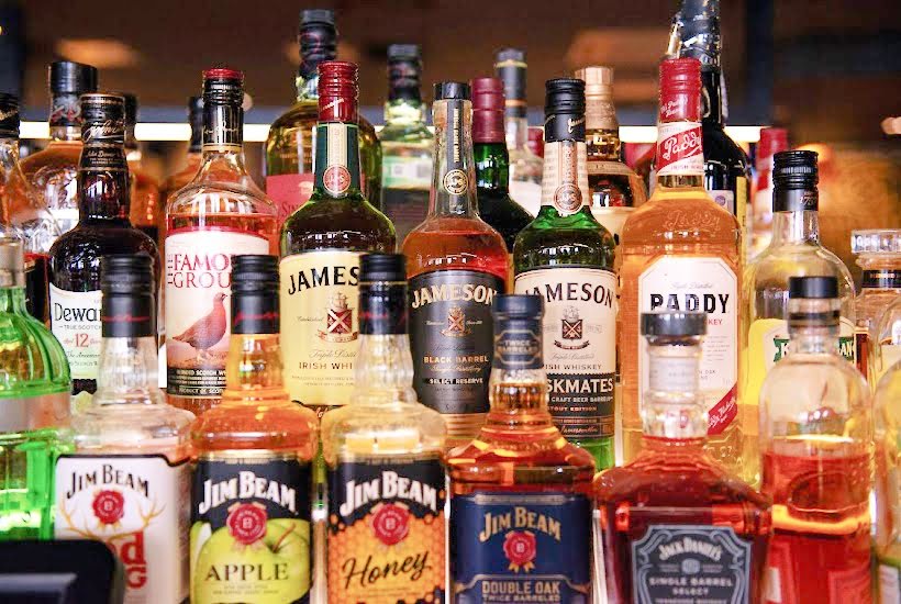 An array of different liquor bottles.