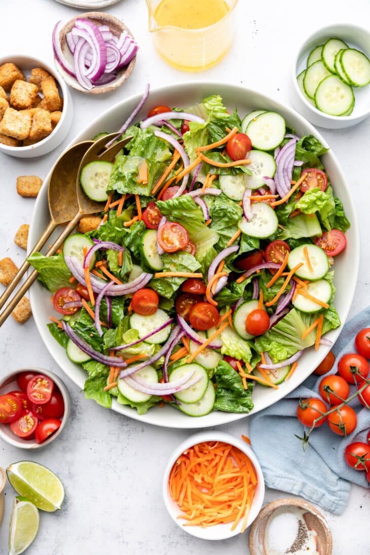 A classic house salad, chopped.