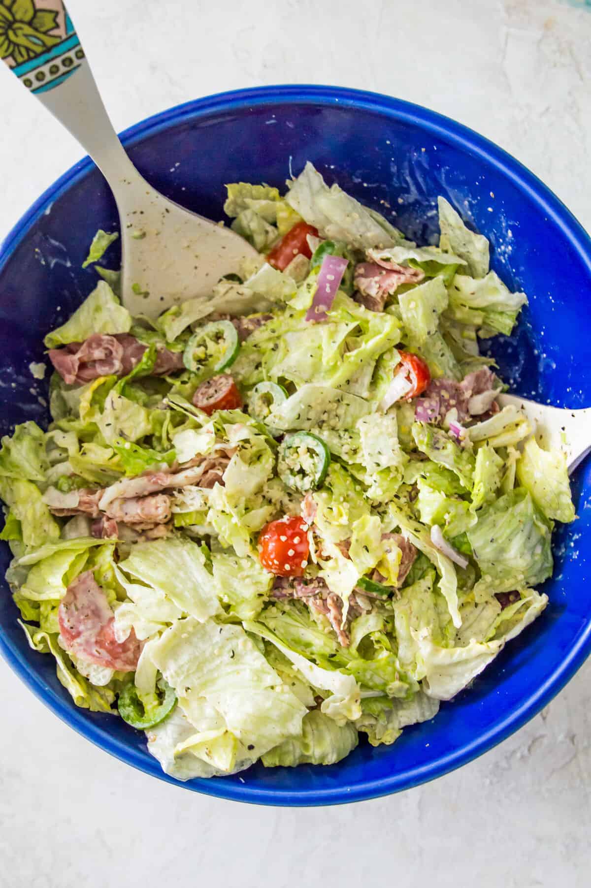 A salad made with grinder sandwich fillings.