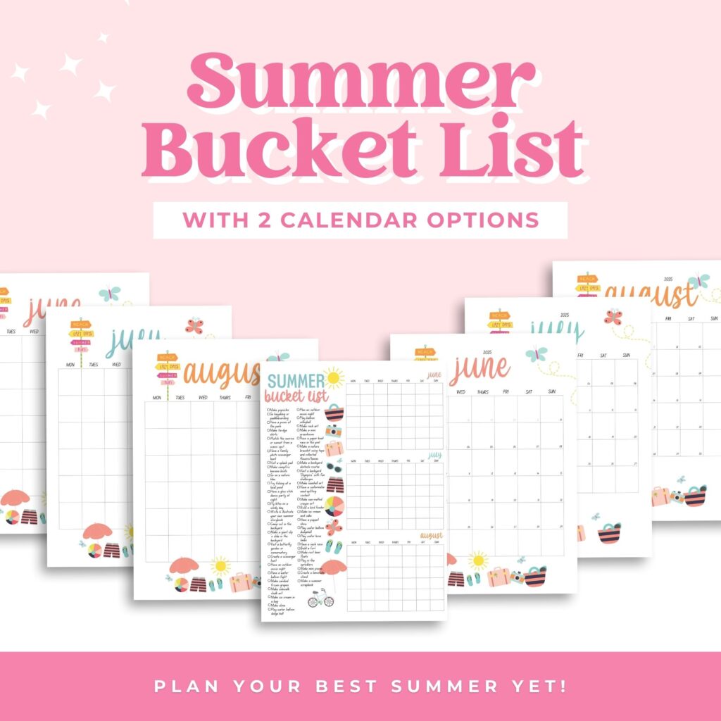 Graphic image showing Summer Bucket List pages with text title.