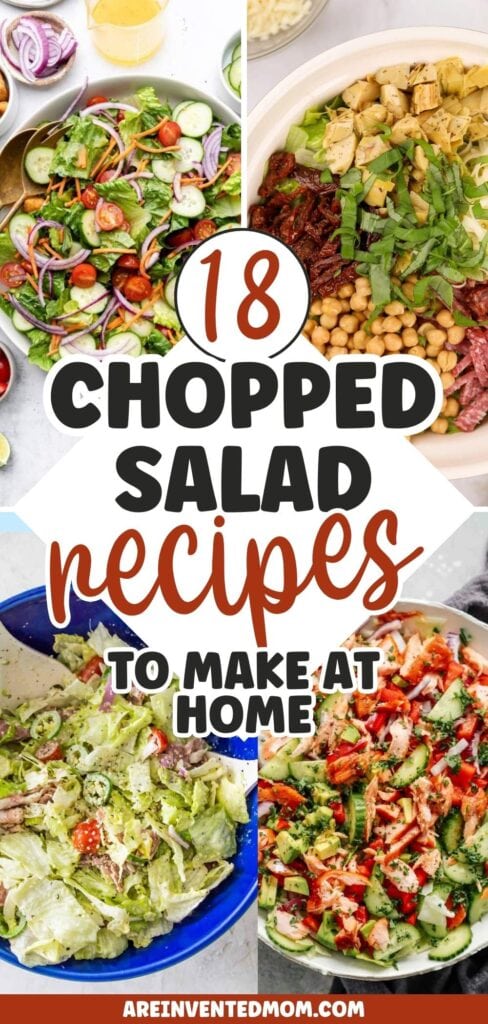 Four photo collage of the best chopped salad recipes in bowls with text overlay.