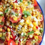 close up of charred corn salad recipe in a bowl