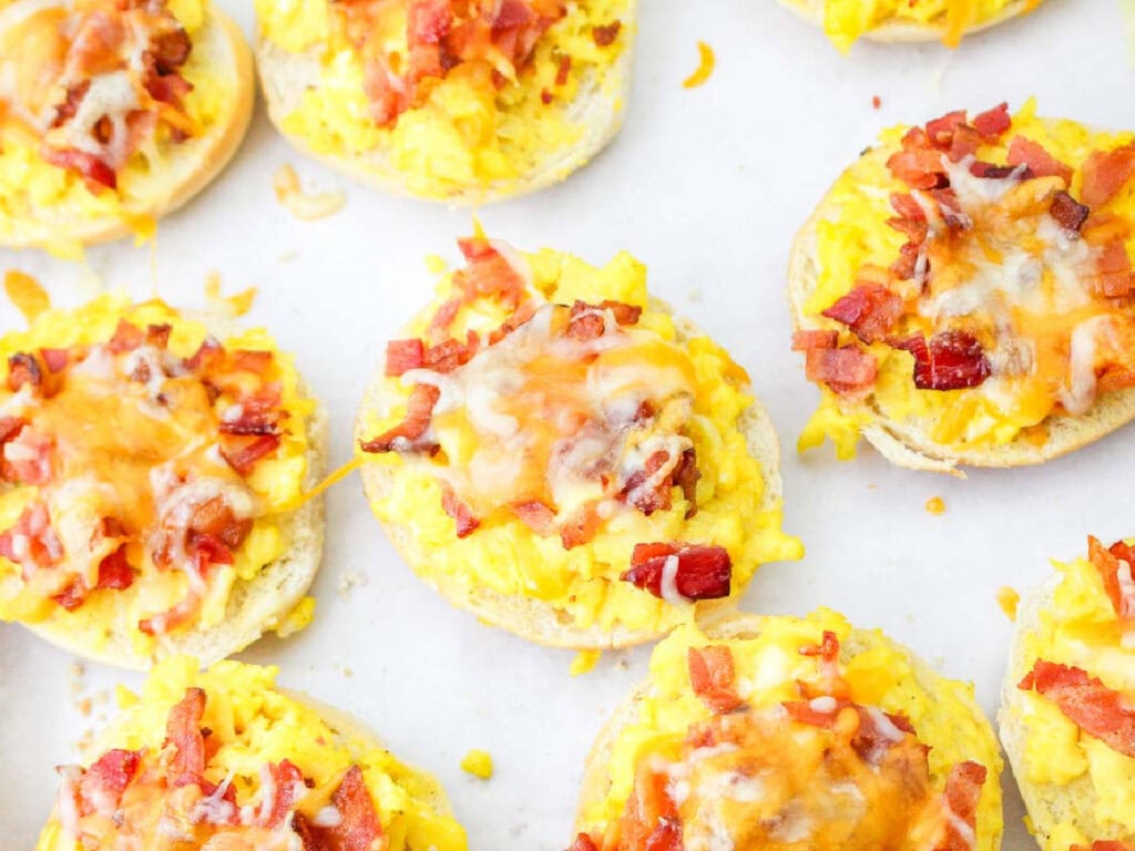 Mini breakfast egg muffins with bacon and cheese, perfect for quick morning meals.