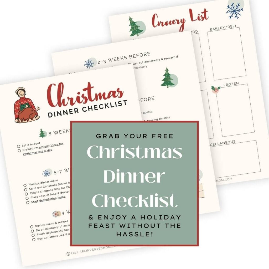 Graphic for printable Christmas Dinner Checklist.